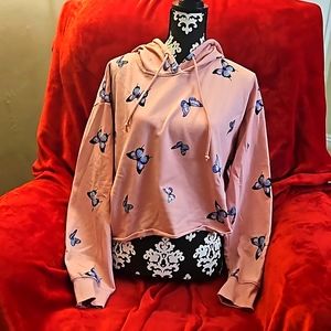 No Boundaries pink Cropped butterfly hoodie